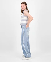 Celebrity Pink Juniors' Varsity Stripe Slouchy Straight-Leg Jeans