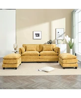 Chenille Sofa with Footstools and Armrests