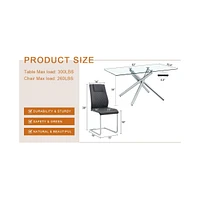 Modern Glass Dining Table Set with 4 Pu Chairs