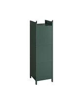 Glass Door Cabinet with 7 Tier Storage, Modern Dark Green