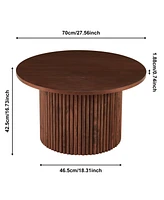 Walnut Veneer Coffee Tables (Set of 2), Farmhouse Mdf Tabletops with Metal Base