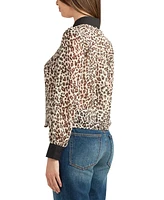 Bcx Juniors' Animal-Print Tie-Front Long-Sleeve Button Blouse