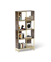 4-Tier Industrial Bookcase, Rustic Wood and Metal Frame, Asymmetrical Shelf Design, Display Storage Shelf for Living Room, Home Office, Small Space
