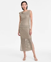 I.n.c. International Concepts Women's Metallic-Knit Floral-Applique Top, Exclusively at Macy's
