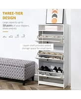 Slim Shoe Cabinet, Trendy Shoe Storage Cabinet with 3 Large Fold-Out Drawers & a Spacious Top Surface for Small Items, White
