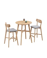 3 Pieces Bar Table Set,Modern Round Counter Height Pub Table, Wooden High Top with Bar Stools Pub Dining Set for Kitchen,Restaurant,Cocktail Bar,Oak