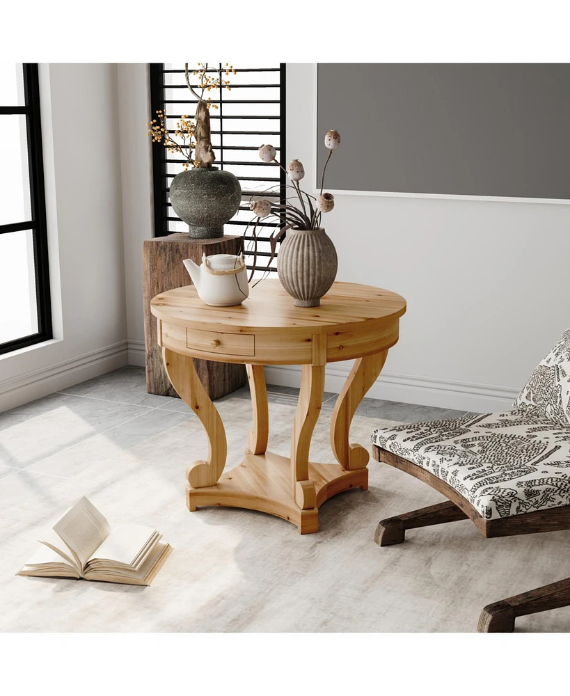Farmhouse Style Round End Table, Coffee Table for Home