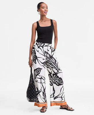 I.n.c. International Concepts Petite Printed High Rise Wide-Leg Pants, Exclusively at Macy's