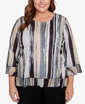 Alfred Dunner Plus Stripe Bell Sleeve Top