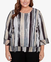 Alfred Dunner Plus Stripe Bell Sleeve Top