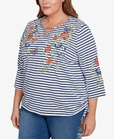 Alfred Dunner Plus Floral Stripe Top