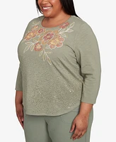 Alfred Dunner Plus Sequin Floral Top