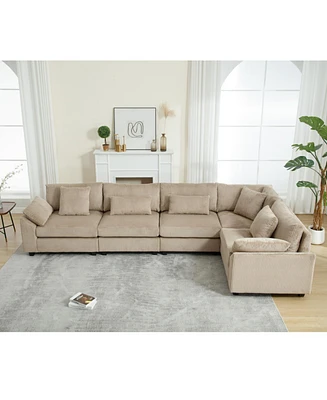 Corduroy Modular Sofa, 5-Seat, Brown