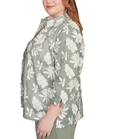 Alfred Dunner Plus Soutache Leaf Top with Necklace