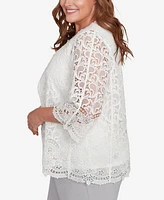 Alfred Dunner Plus Embellished Lace Two One Top