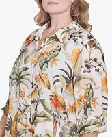 Alfred Dunner Plus Tropical Bird Button Front Top