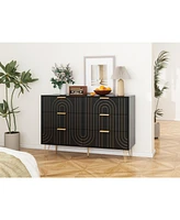 Modern 6 Drawer Dresser, Modern Dresser with Metal Handles, Storage Chest of Drawer, Wide Dresser Drawer Organizers with Carving Design for Bedroom, L