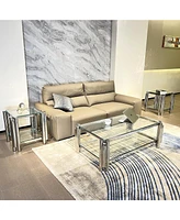 Modern 3-Piece Stainless Steel Coffee Table Set with Clear Glass Tops