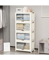 4 Tier Plastic Storage Bins with Lids 230QT, Stackable Storage Containers with Wheels, Folding Storage Boxes, Collapsible Storage Bins, Closet Organiz