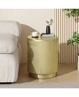 Golden Round Side Table With Vertical Stripes