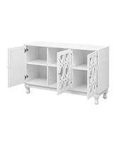 Mirrored Tv Stand for TVs up to 55", with Solid Wood Legs, Metal Handle, and Adjustable Shelves