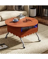 Round Lift-Top Coffee Table with Wheels, Metal Frame and Multi-Color Lighting in 27.6"