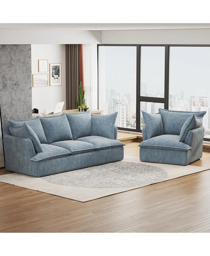 94" 3+1 Seater Cloud Sectional Sofa, Blue Chenille