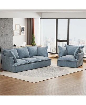 94" 3+1 Seater Cloud Sectional Sofa, Blue Chenille