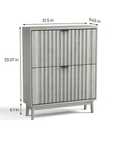 Fluted Shoe Cabinet with Flip Drawers for Entryway