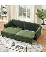 Green Corduroy Sofa Bed with Pillows for Living Room