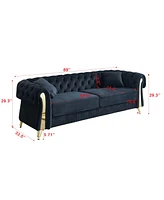 89" Chesterfield Tufted Velvet Sofa - Black