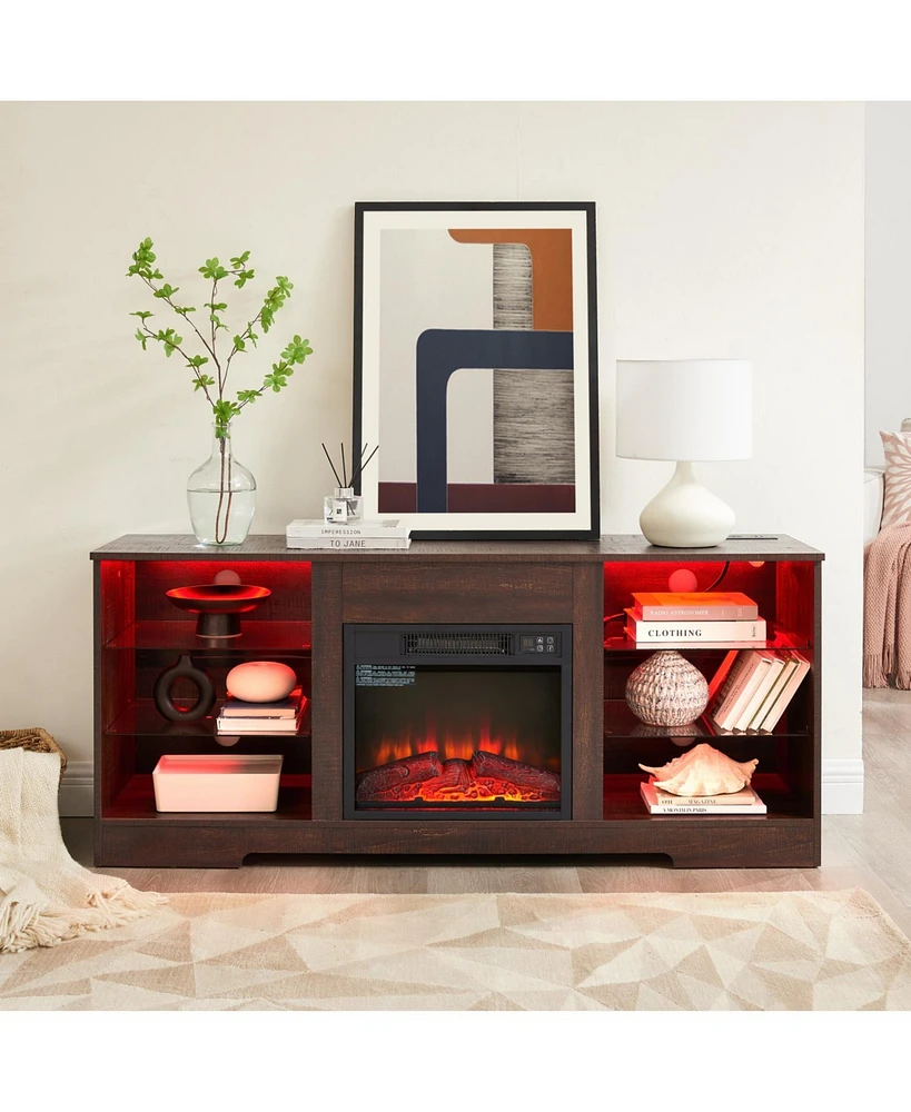 Tv Stand Electric Fireplace Glass Shelves