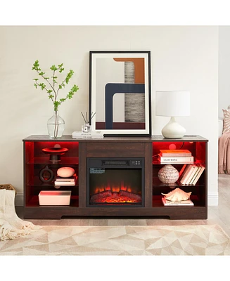 Tv Stand Electric Fireplace Glass Shelves