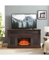 Embossed Tv Stand with 23" Fireplace, Sliding Door, and Storage