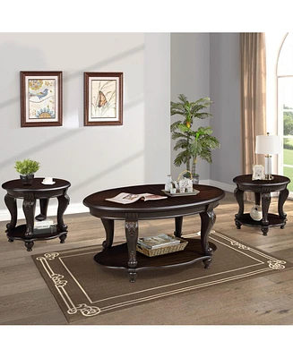 Espresso Living Room Coffee Table Set with End Side Tables (3-Piece)