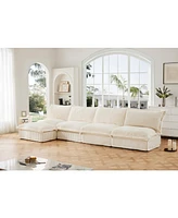 Cream Corduroy Modular Armless Sectional Sofa with Ottoman