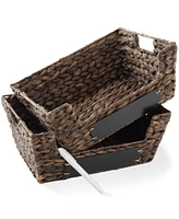 Casafield (Set of 2) Water Hyacinth Pantry Baskets with Handles and Chalkboard Labels - Espresso, Wide Woven Storage for Kitchen Shelves