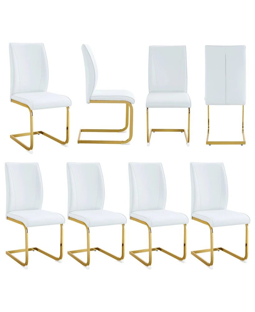 Luxury White Pu Dining Chair Set - Gold Legs (8 Chairs)