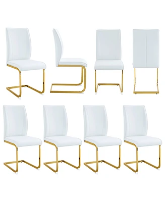 Luxury White Pu Dining Chair Set - Gold Legs (8 Chairs)