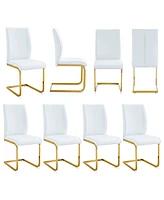 Luxury White Pu Dining Chair Set - Gold Legs (8 Chairs)