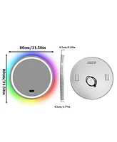 Luvodi 31.5 x 31.5 In Round Lighted Bathroom Mirror with Bluetooth, Front-lit Lights and Rgb Backlight