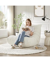 Fireside Accent Bean Bag Chair, Modern Armless Floor Sofa (Chenille, White)