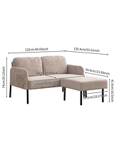 Beige L-Shaped loveseat sofa with ottoman for small spaces