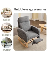 Modern Rocking Chair with Solid Wood Legs, Upholstered Nursery Glider, Comfortable Side Pocket Armchair