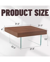 Walnut Square Coffee Table with Tempered Glass Legs (31.5"x31.5")