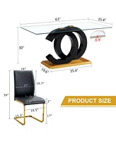 Tempered Glass Dining Set with 4 Pu Chairs - Black and Gold