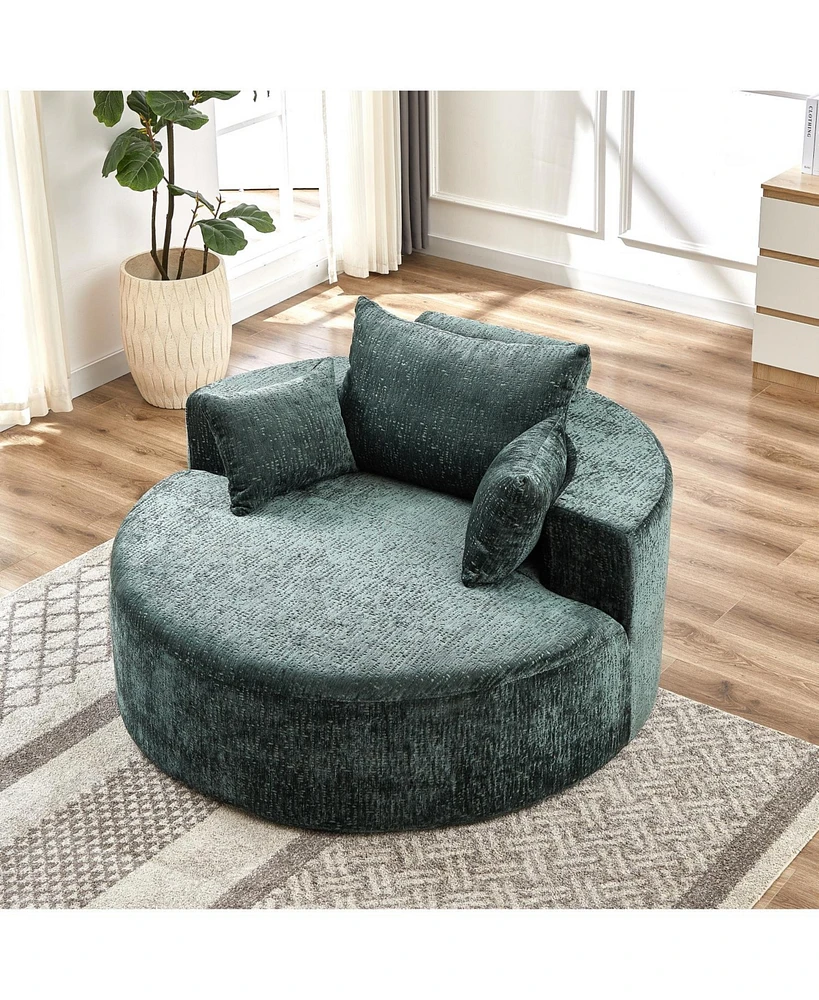 55''L Chenille Sponge single sofa,No Assembly Required,Fluffy Modern Sleeper Chair for Living room, Bedroom, Lounge and Projection Room(Not a swivel c