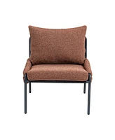 Cozy Accent Lounge Chair with Braided Upholstery, Metal Frame (Brown)