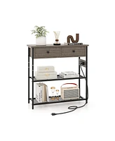 Narrow Console Table with 2 Drawers and 2 Metal Mesh Shelves