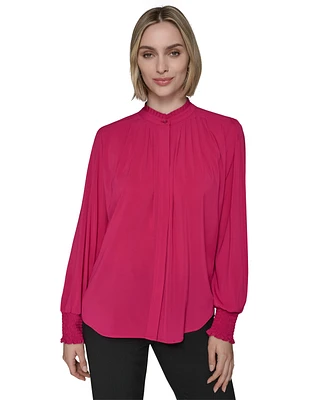 Karl Lagerfeld Paris Women's Mock-Neck Smocked-Cuff Feminine Blouse